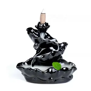 Черный глазурованный слой листьев лотоса, ароматический дым, водопад, обратный поток, керамическая курильница