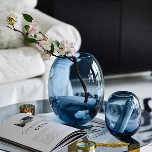 Bixuan אגרטלים אופטי כחול זכוכית פרח סידור אגרטל מודרני פשוט עיצוב בקבוק צורת שולחן קישוט אגרטלים מרכזי
