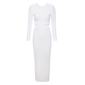 <span class=keywords><strong>Abito</strong></span> Lungo Bianco Puro all'Ingrosso per Donna Ultimo Modello a Maniche Lunghe per Feste Formali Serate Ecologico Tinta Unita - Product Image 2