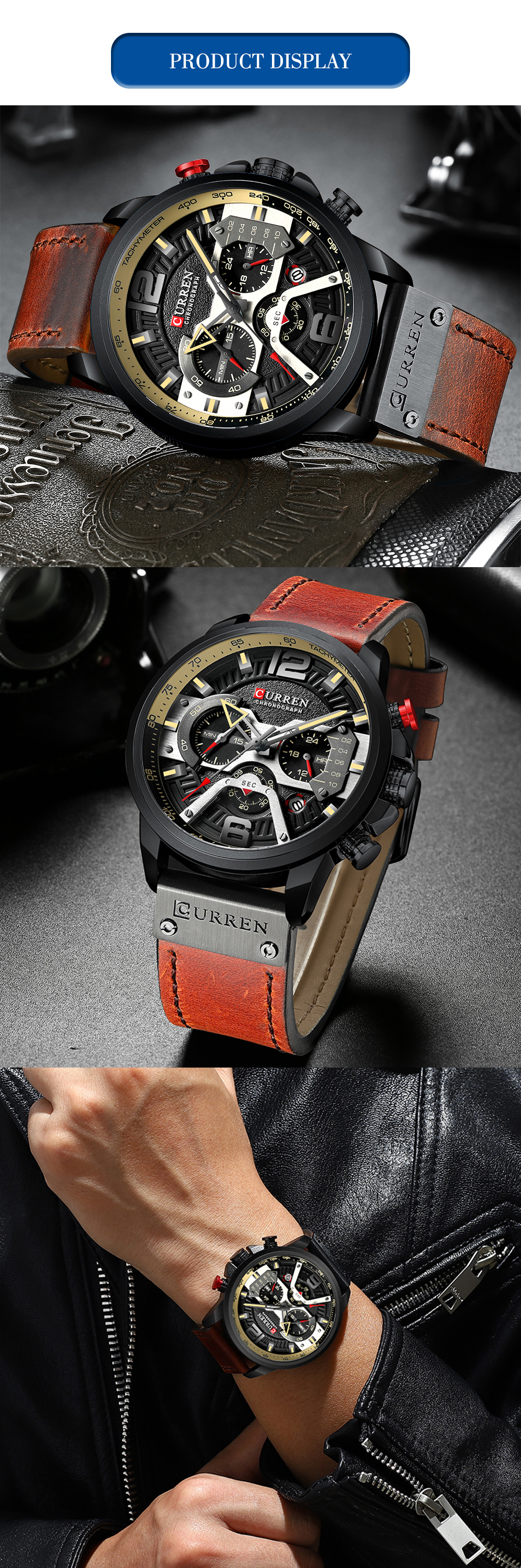 CURREN 8329 Casual Sport Watches for Men Blue Luxury Leather Wrist Watch Man Clock Fashion Chronograph Wristwatch
