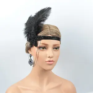 Винтаж 1920s с черными перьями в стиле Гэтсби, и повязка на голову; Костюм; Вечерние аксессуары для волос