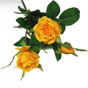 Spring New Design Artificial Bright Yellow Fabric Rose Flower Stem