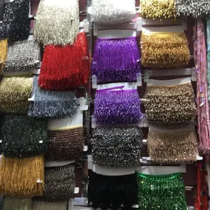 Moda dekoratif 15cm genişlik bugle boncuk kenar fringe püskül kırmızı