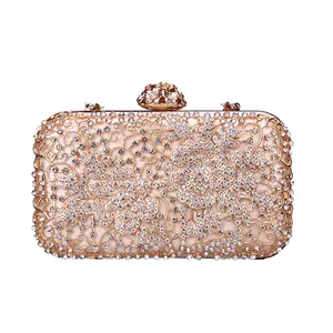 Metalen Uitgeholde Bloemen Vrouwen Koppelt Bruiloft Bruids Feest Hard Case Dames Messenger Luxe Kristallen Avondtassen Clutch