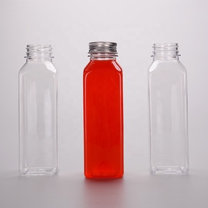 Juice <strong>Bottles</strong> PET <strong>Bottle</strong> Clear <strong>Plastic</strong> With Tamper Evident Cap Metal Screw Lid Food Grade Square Shape <strong>Plastic</strong> Disposable 400 Ml