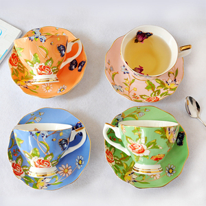 Colore arancione carino Bone china <span class=keywords><strong>tazze</strong></span> da tè e piattini in ceramica antica, <span class=keywords><strong>tazze</strong></span> da caffè e piattini da tè in porcellana Bluk set regalo - Product Image 4