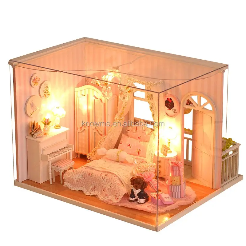 DIYドールハウスWoodenミニチュアDollhouse Dream HouseとFurniture GirlのDoll House Set Pink