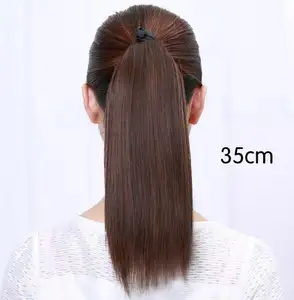 Extension de cheveux queue de cheval pour femme, postiche noire, lisse, cordon de serrage, à clip, longue et lisse