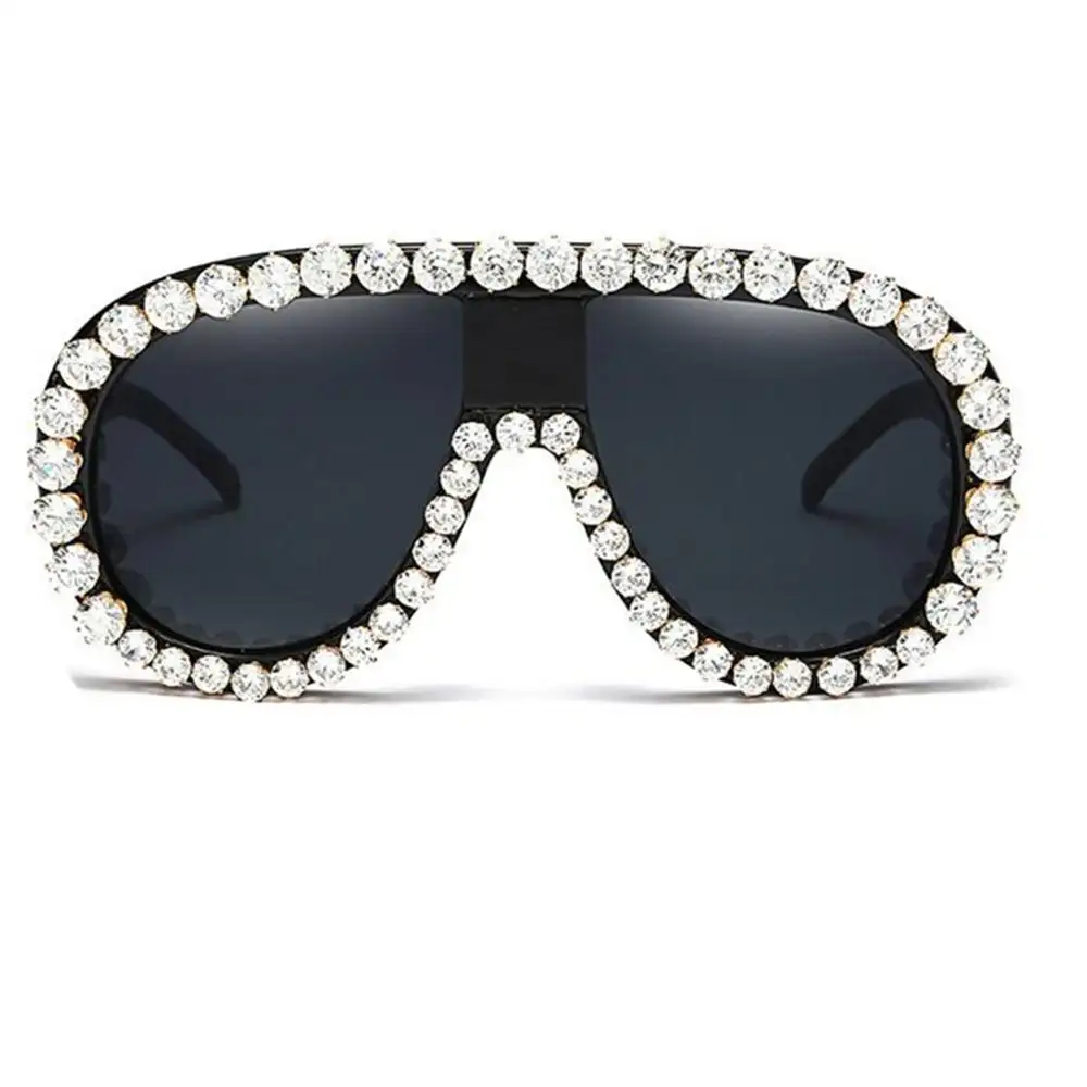 Oversized Zonnebril Vrouwen Luxe Merk Designer Bling Strass Vintage Zonnebril Vrouwelijke Shades Grote Frame zonnebril