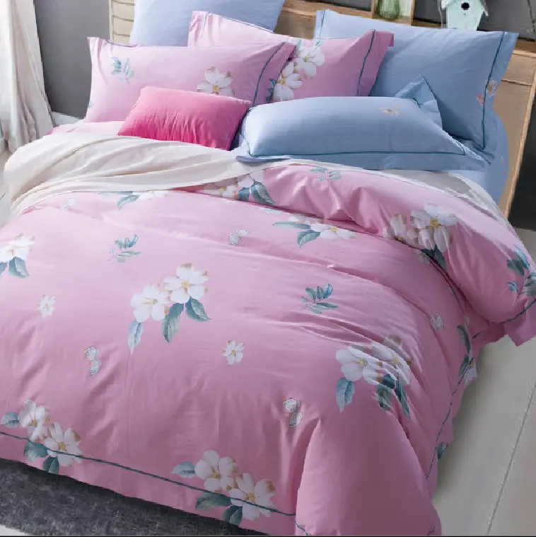 Duvet Cover and Bed Sheet Bedding Sets from China Supplier Cheap Soft 100% Cotton Pink Floral Design 3pcs 4pcs Home, Hotel 1sets