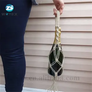 Wotex Hot Sale Macrame Buatan Tangan Gantung Cover untuk Hadiah Botol Anggur Tas Macrame Anggur Botol