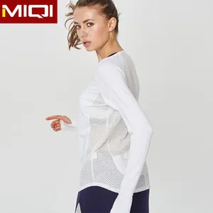 high quality breathable plus size sports wear suit nylon spandex mesh back loose yoga top wholesale women winter sportswear