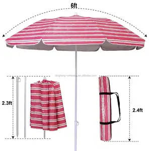 Offre Spéciale titrage en métal cadre protection UV rayé avec impression de logo plié parapluie de plage