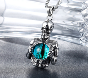 Di più nuovo Modo Creativo Retro Punk Del Cranio Dell'acciaio inossidabile Degli Uomini Collana Del Pendente Della Gemma - Product Image 4