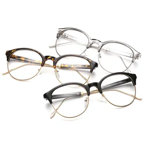 经典复古透明镜片书呆子框架眼镜时尚品牌设计师男士女士眼镜复古半金属眼镜框架125401