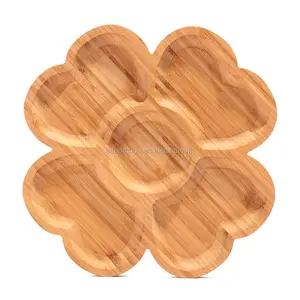 Vassoio per snack in legno di bambù con apertura a forma di fiore portatile vassoio per la decorazione di frutta secca