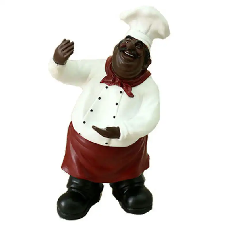 De alta calidad de resina gordo vida tamaño negro hombre cook estatuilla estatua para decoración de restaurante