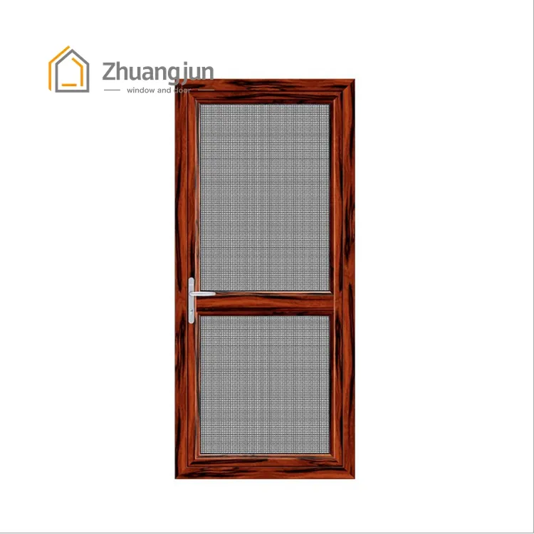 Thermal Break Wood Color Casement Swing Aluminium Mosquito Net Door