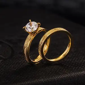 Anel de casal e noivado, anel de casamento dourado 18k para homens e mulheres