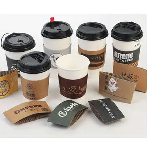 Toptan kağıt fincan kahve kollu-Özel baskı çevre dostu yeniden kullanılabilir kağıt kupa kılıfı sıcak kahve kupa kılıfı