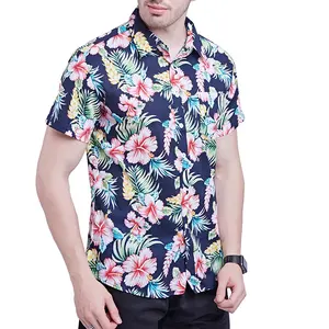 Camisas masculinas de praia de qualidade, impressão de flores, diferentes tipos de algodão, casual