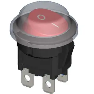 IP65防水照明付きラウンドレッドdpdt4ピン/端子、ライト付き/ランプオン/オフロッカースイッチ、プラスチックカバー付き