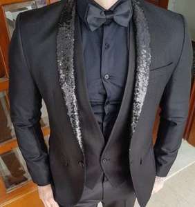 Costume <span class=keywords><strong>homme</strong></span> noir sur mesure, dernier design, perles brillantes, coupe ajustée, costume de <span class=keywords><strong>mariage</strong></span> pour marié, smoking 3 pièces, veste, pantalon, gilet - Product Image 3