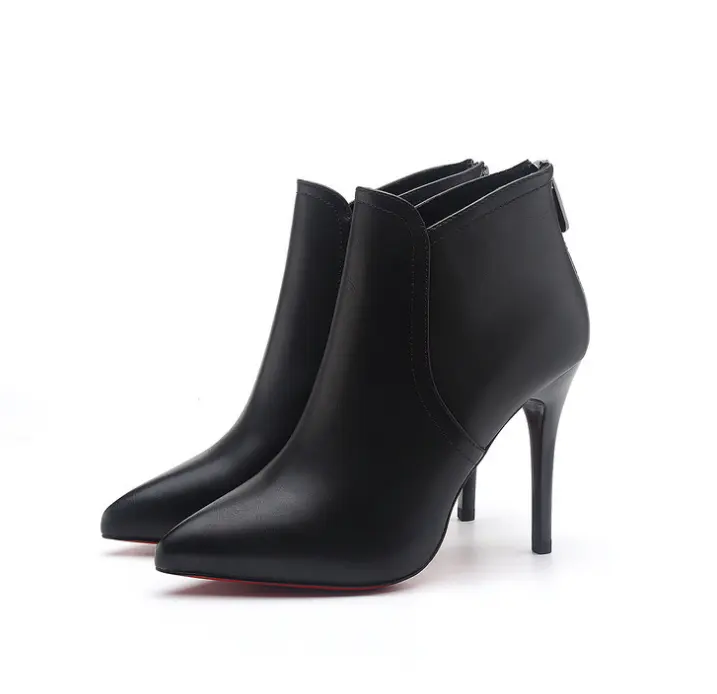 UP-0116J Sexy high heels black pu leather boots women high heel shoes