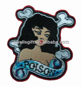 Veneno <span class=keywords><strong>te</strong></span> negro pelo largo chica rockabilly crossbones coser parche bordado - Product Image 1