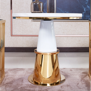 Custom Simple Modern Stainless Steel Frame Designer <strong>White</strong> Coffee <strong>Tables</strong> Furniture Round Marble <strong>End</strong> <strong>Table</strong> - Product Image 3