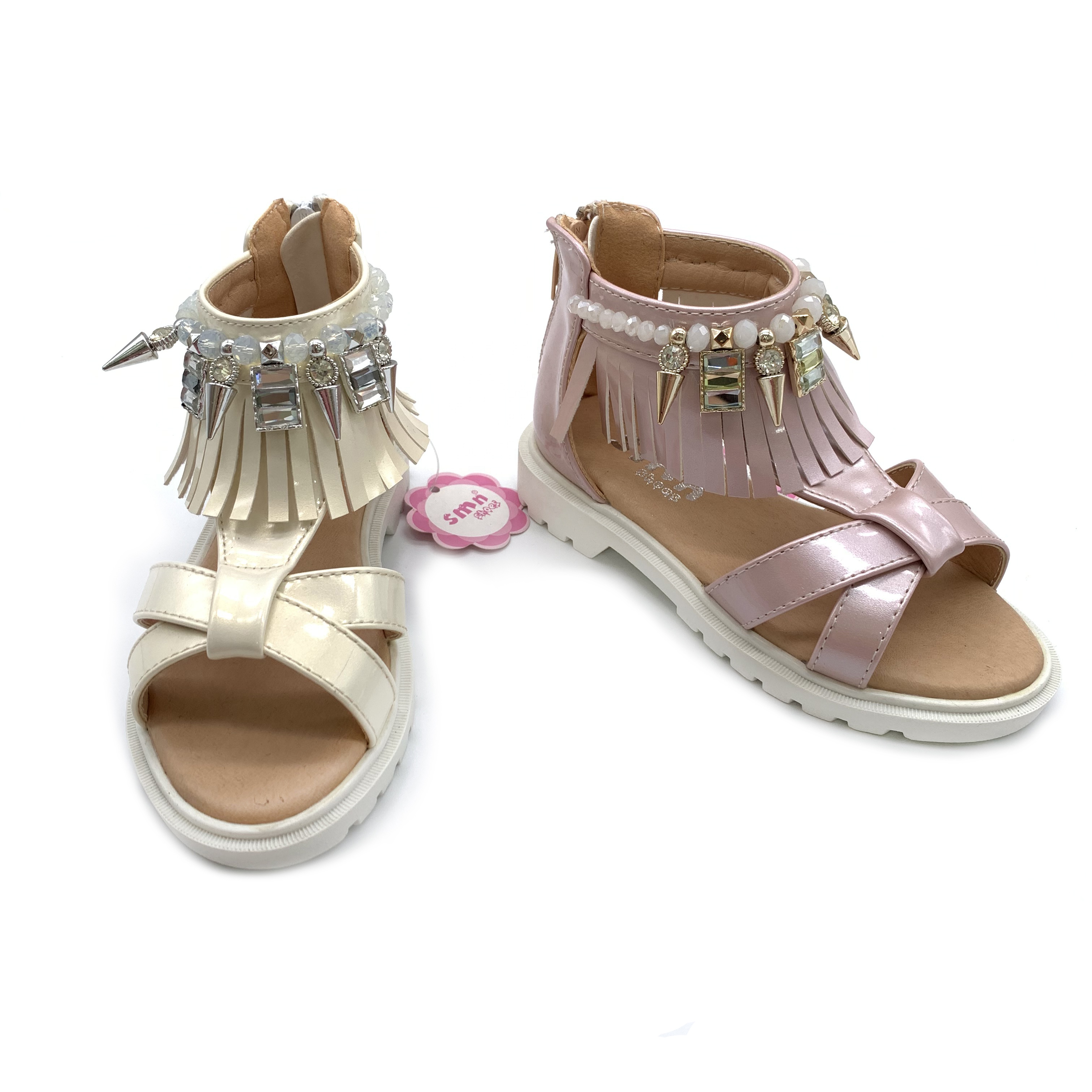 Fashionable Breathable Heel T strap Pearl Children's Baby Princess Girls Roman Sandals