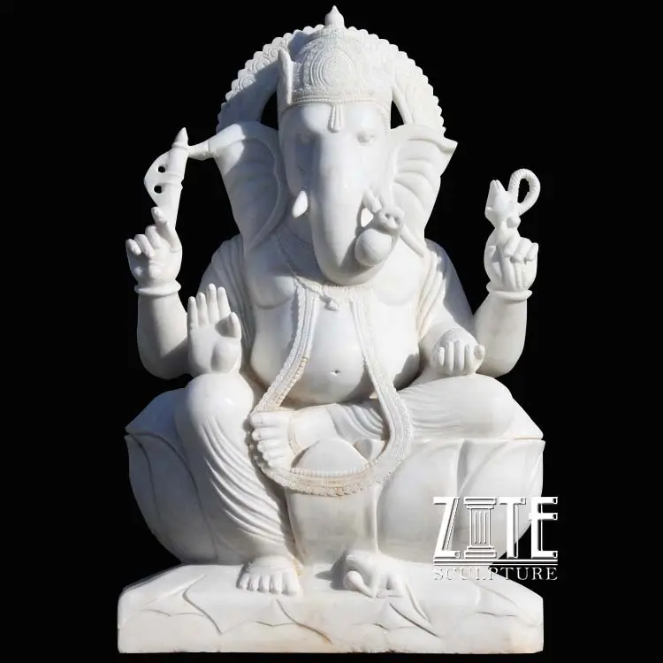 Aangepaste moderne steen ganesha wit marmeren standbeeld van hindoe god ganesh