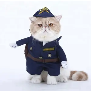 搞笑深蓝色宠物服装警察制服风格可爱Cosplay狗衣服牛仔裤猫衣服宠物服装