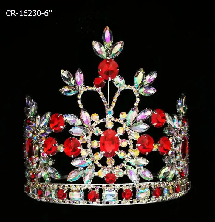 6 дюймов красного цвета; Со стразами AB; Ццветной ромбовидный узор вокруг короны тиара для королевы