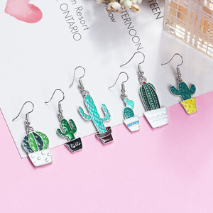 Versione coreana Temperamento Piccolo Fresco Verde Pianta di <span class=keywords><strong>Cactus</strong></span> Gancio Dell'orecchio Orecchino - Product Image 2