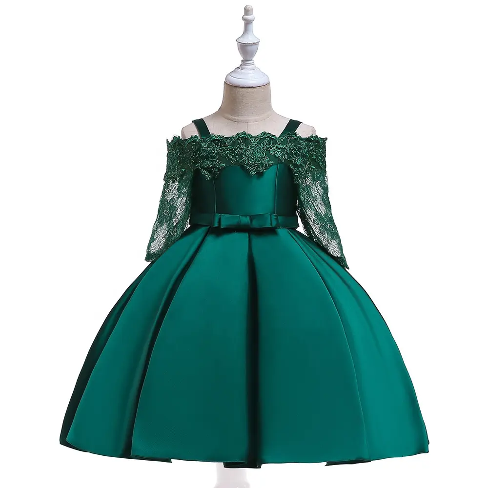 Vestido verde de manga larga para niñas, elegante vestido de noche para fiesta