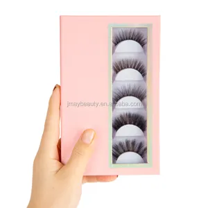 Wholesale Custom printed pink holographic 5 in 1 lashes boxes eyelashes book packaging box eyelashes 5 sets private label