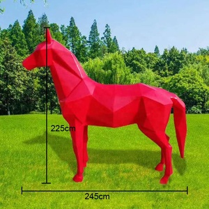 Scultura del cavallo della vetroresina della sezione del taglio di colore rosso all'aperto della statua animale astratta moderna - Product Image 2