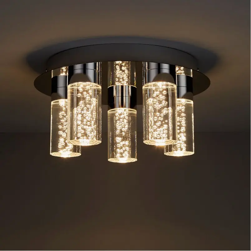Clear Acrylic Shades Chrome Effect Flush LED 5 Lamp Bathroom ceiling light for living areas