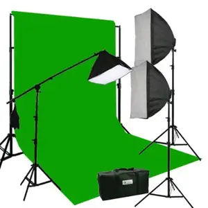 Hot Selling 3 Softbox 2700 Watt Fotografie Video Haar beleuchtung Kit 10x12 Chroma key GREEN Musselin Hintergrund Support Stand Case