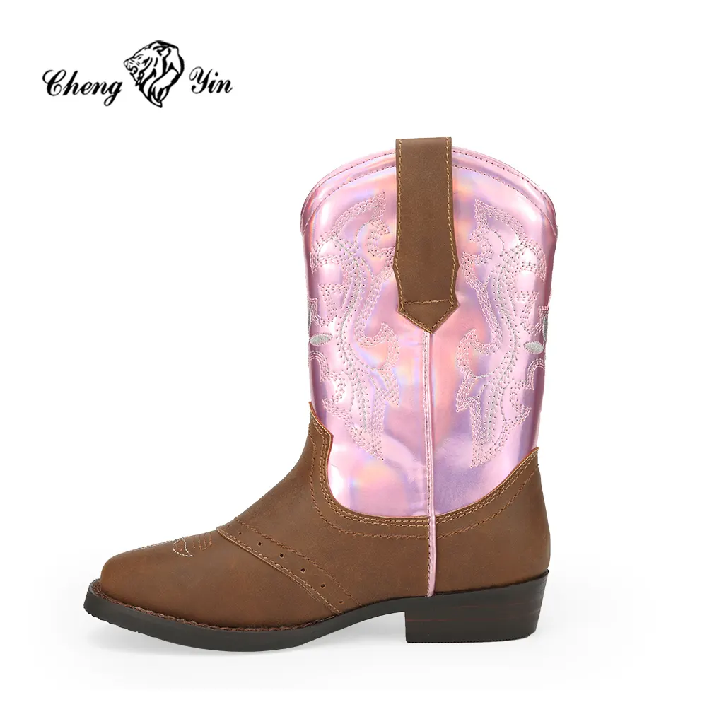 Custom design kids leather winter boots girls shoes genuine leather pink baby boy cowboy around toe ankle boots women for kids