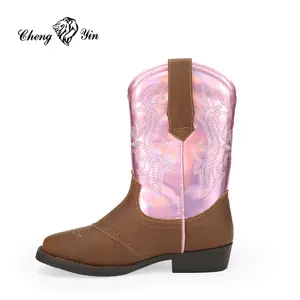 Детские кожаные зимние ботинки на заказ, обувь для девочек, розовые ковбойские ботильоны из натуральной кожи с круглым носком для маленьких мальчиков, женские ботинки для детей