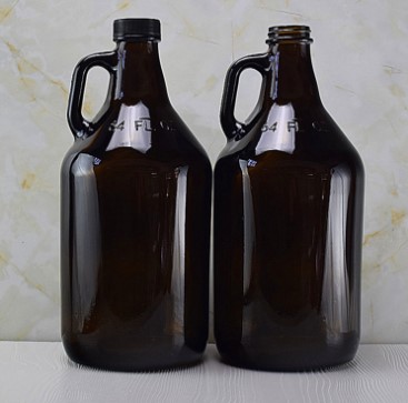 big capacity 64oz 2L amber bottle, amber Glass bottle with handle