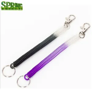 Plastic spring Elastic rope extension coil spiral coiled cord with keyring