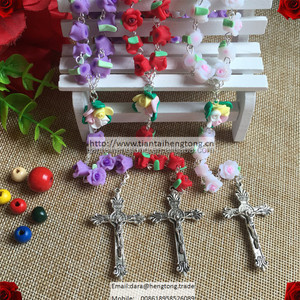 <strong>Candy</strong> Bright Color Soft Ceramic Beads Rose Rosary Catholic Crucifix <strong>Necklace</strong> - Product Image 3