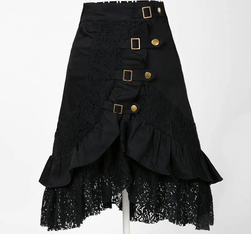 wholesale stock 2021 gothic punk clothing retro vintage design black a line lace metal skirt