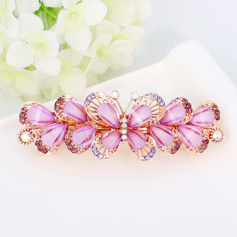 Wholesale custom crystal zircon alloy plating rose gold small butterfly ladies hairpin hair clips