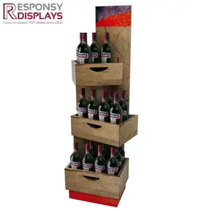 अनुकूलित खुदरा स्टोर मंजिल बीयर की बोतल शेल्फ शराब प्रदर्शन लकड़ी प्रदर्शन बोतलों के लिए