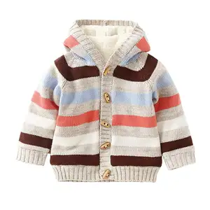 男孩和女孩冬季毛衣婴儿针织开衫条纹毛衣多彩长袖的孩子棉开衫毛衣