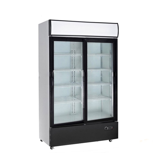 Double Sliding Glass Door showcase Fridge 700L Upright Supermarket Refrigerated showcase